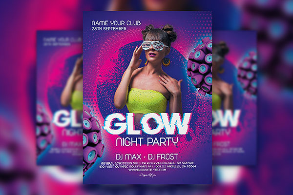 Abstract and Glitch Night Club Party Flyer Template FREE PSD