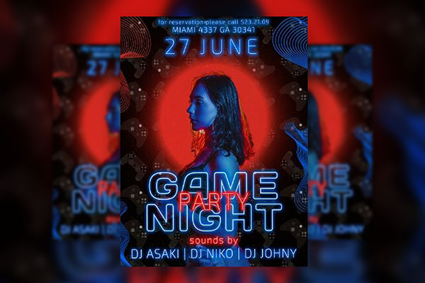 Abstract and Neon Lighting Game Night Party Flyer Template FREE PSD
