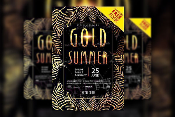 Black and Gold Summer Party Flyer Template FREE PSD