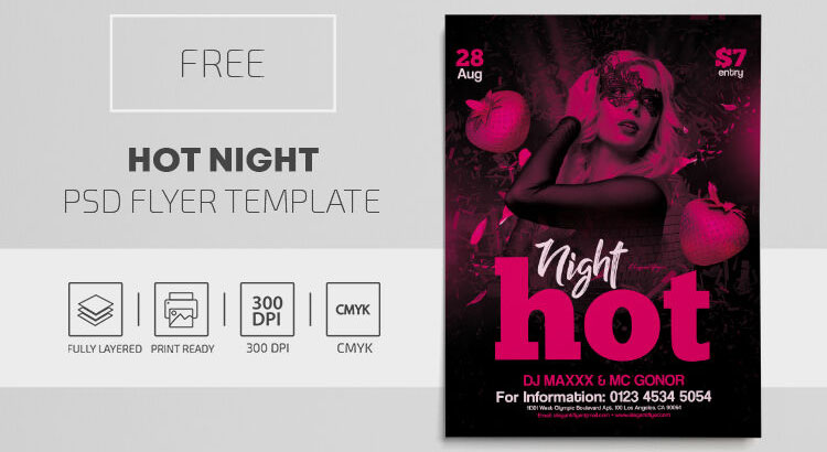 Black and Pink Strawberries Ladies' Party Flyer Template FREE PSD