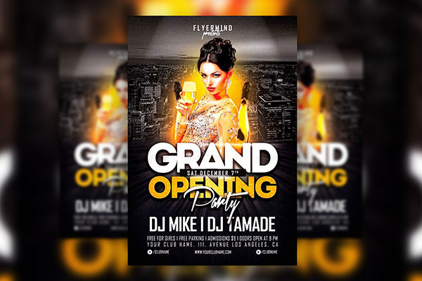 Black and White, Luminous, Retro Grand Opening Party Flyer Template FREE PSD