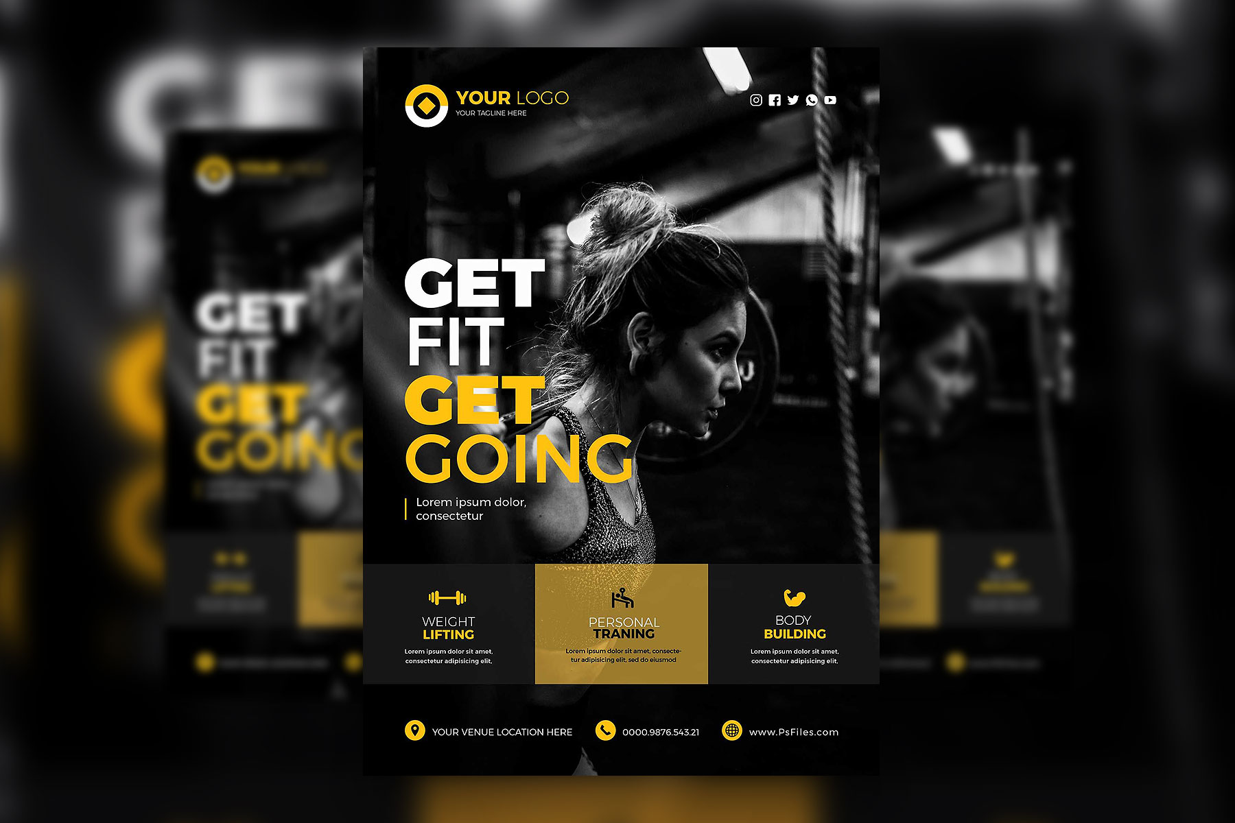Black and White, Modern Fitness Center Flyer Template FREE PSD