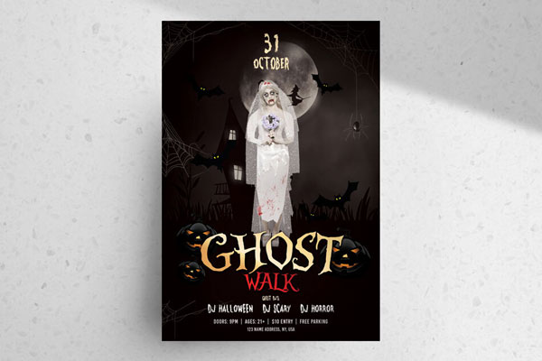 Black and White Spooky Halloween Party Flyer Template FREE PSD