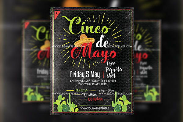 Black, Red, Green Cinco de Mayo Flyer and Facebook Cover Templates FREE PSD