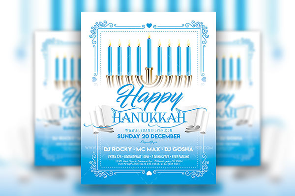 Blue Hanukkah Flyer and Facebook Cover Template FREE PSD