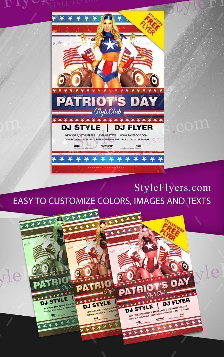 Border Bold Patriot's Day Flyer Template FREE PSD