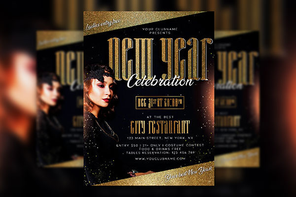 Border Glittery Elegant New Year Party Flyer Template FREE PSD