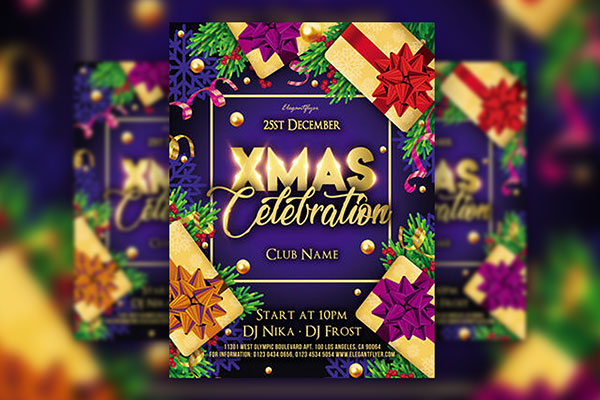 Border Golden Christmas Celebration Flyer Template FREE PSD