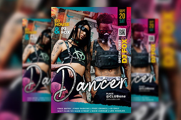 Border Modern Dance Party Flyer Template FREE PSD