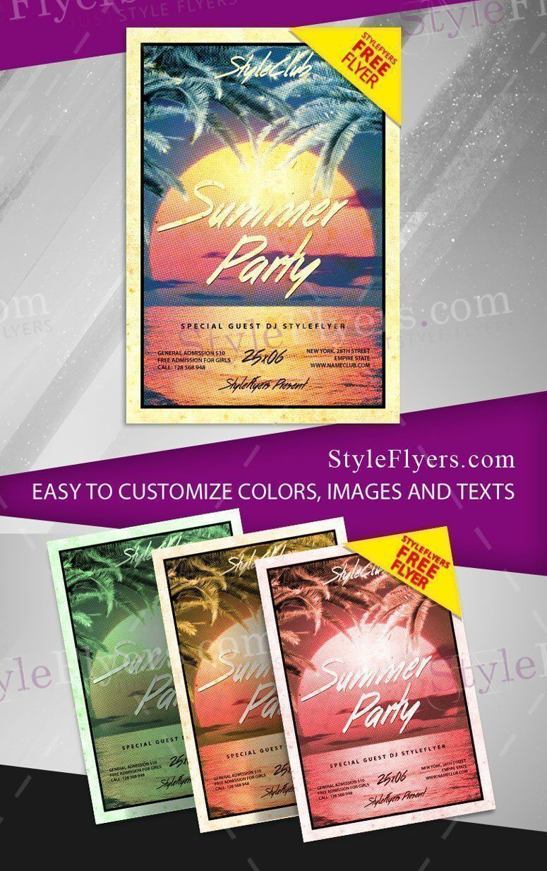 Border Retro Summer Party Flyer Template FREE PSD