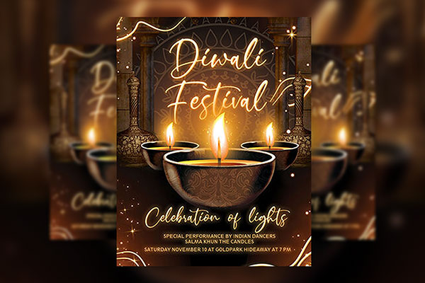 Border Sparkly Diwali Festival Flyer Template FREE PSD