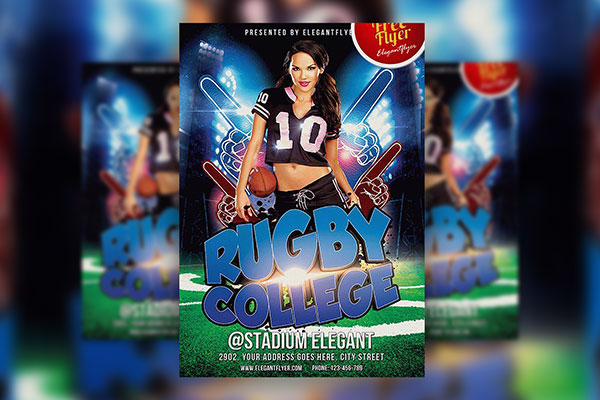 Bright Stadium Rugby Match Flyer and Facebook Cover Template FREE PSD