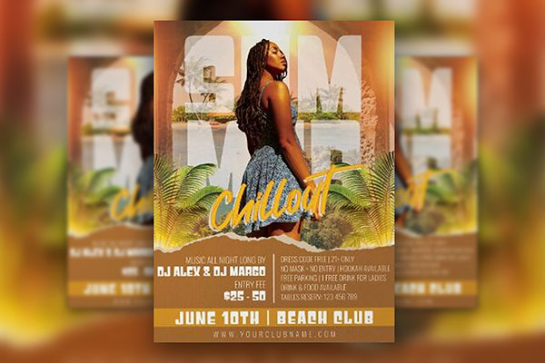 Brown, Tropical, 3D Summer Party Flyer Template FREE PSD