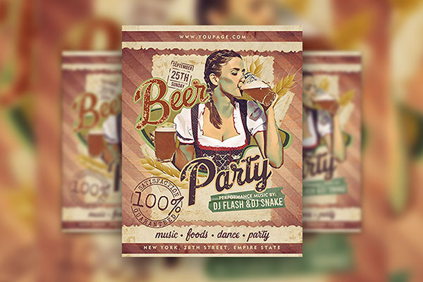 Brown, Vintage Beer Fest Flyer Template FREE PSD