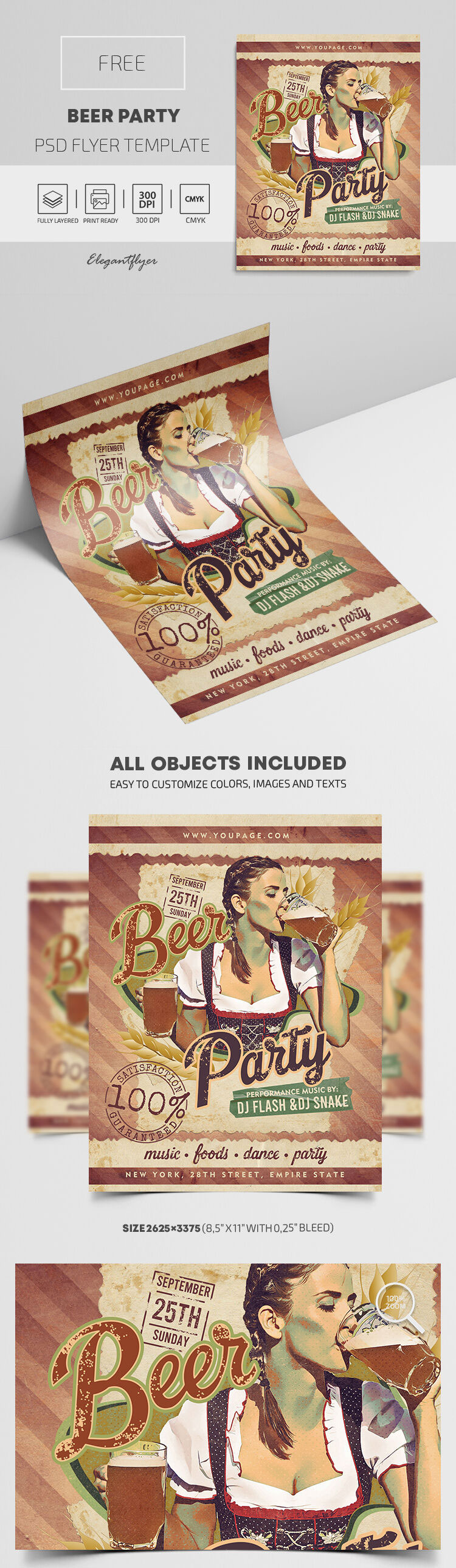 Brown, Vintage Beer Fest Flyer Template FREE PSD