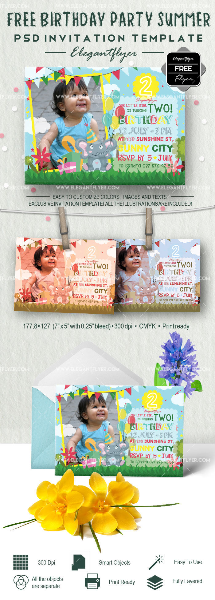 Cartoon and Cute Birthday Party Invitation Template FREE PSD