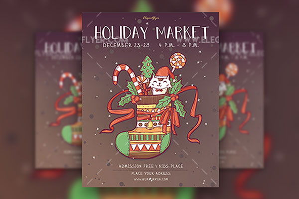 Cartoon and Cute Holiday Market Flyer Template Plus a Facebook Cover FREE PSD