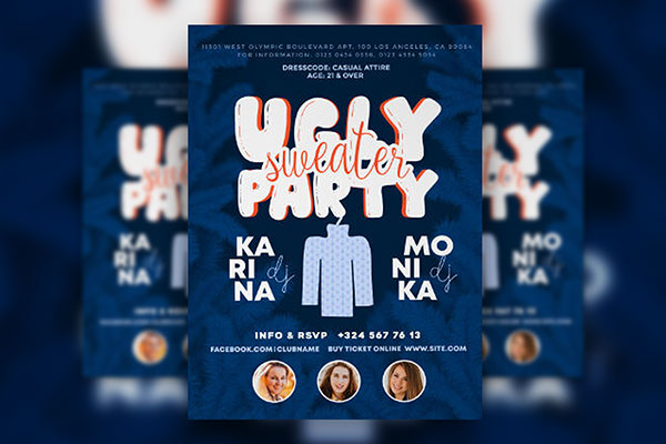Cartoon and Cute Ugly Sweater Flyer Template FREE PSD