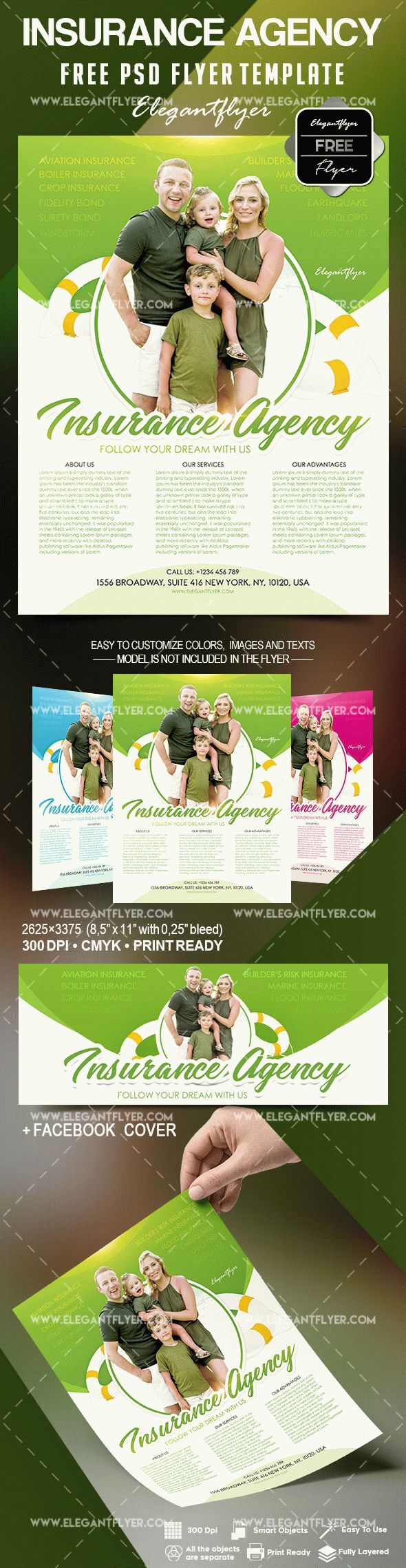 Circle Infographic Insurance Agency Flyer and Facebook Cover Templates FREE PSD