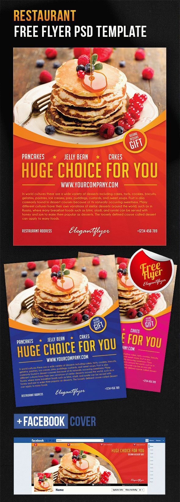 Clean Infographic Restaurant or Bakery Flyer Template and Facebook Cover FREE PSD