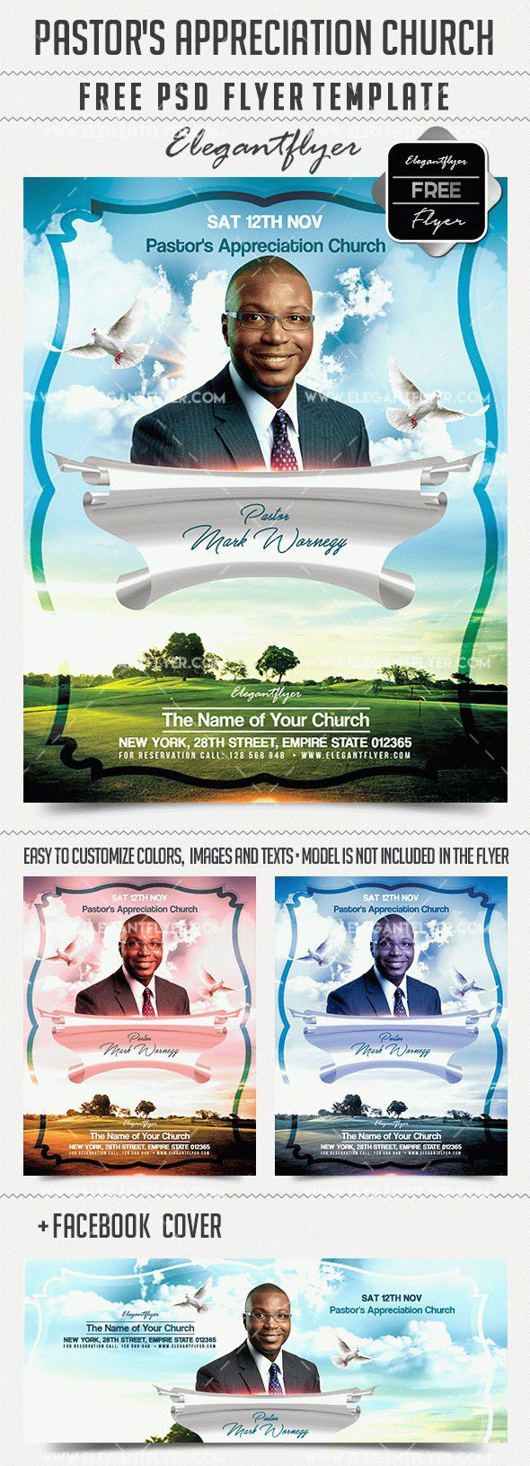Cloudy Border Pastors Appreciation Flyer and Facebook Cover Template FREE PSD