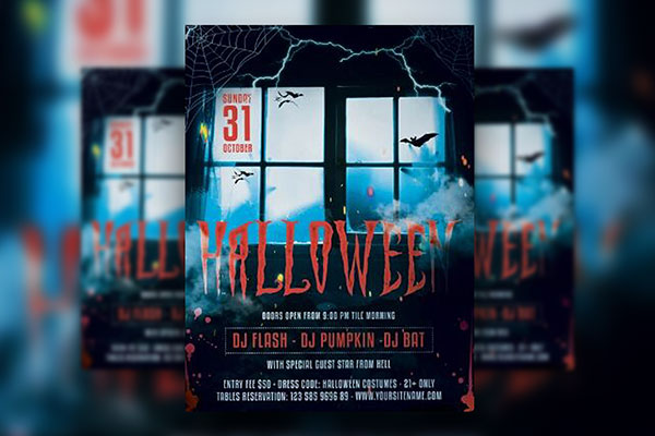 Cold, Illustrated, Cobwebbed Halloween Party Flyer Template FREE PSD