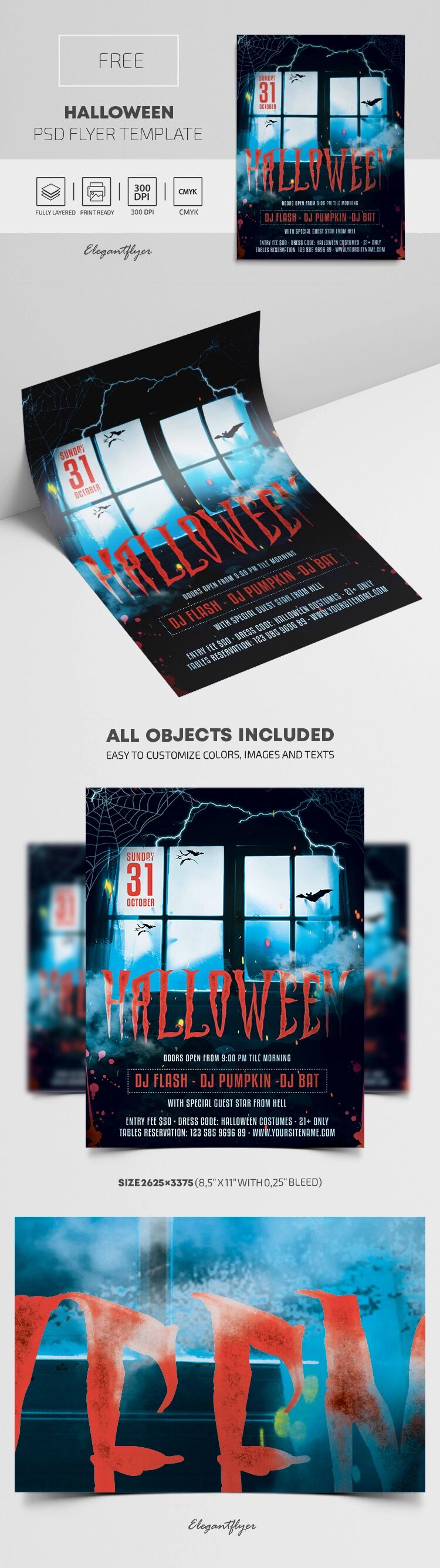 Cold, Illustrated, Cobwebbed Halloween Party Flyer Template FREE PSD