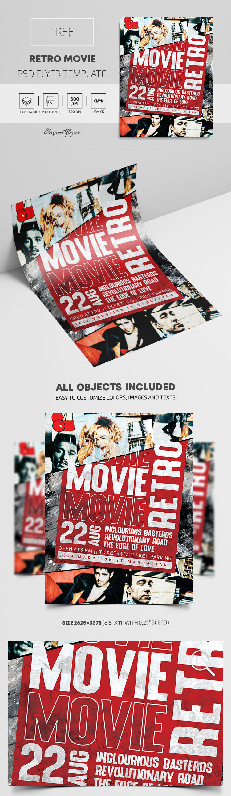 Grid Retro Movie Flyer Template Free Download | Resource Boy