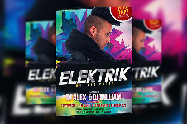 Colorful DJ Electric Flyer and Facebook Cover Template FREE PSD