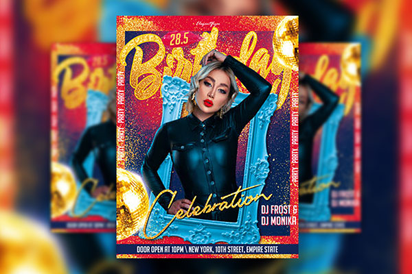 Colorful Frame Birthday Party Flyer Template FREE PSD
