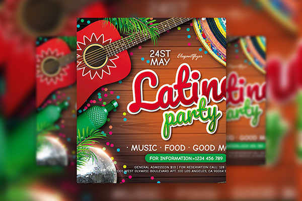 Colorful Illustrated Latino Party Flyer Template FREE PSD