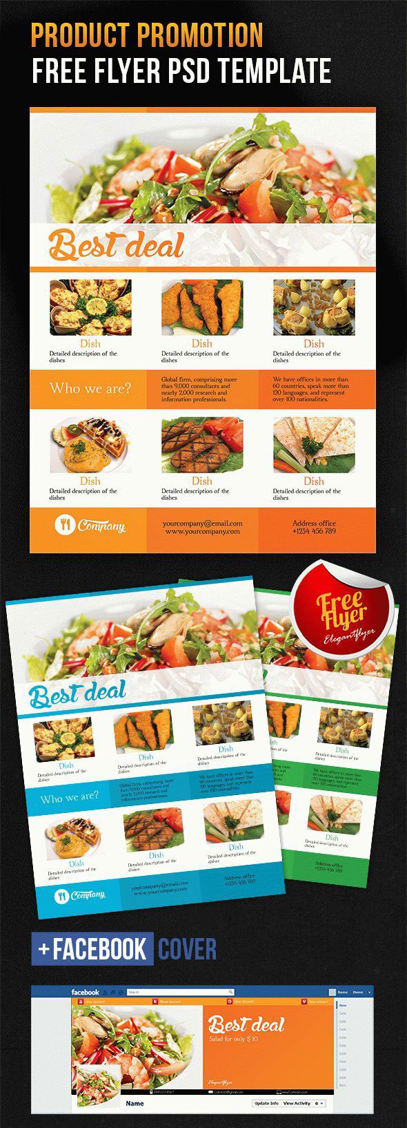 Corporate Grid Product Promotion Flyer and Facebook Cover Template FREE PSD