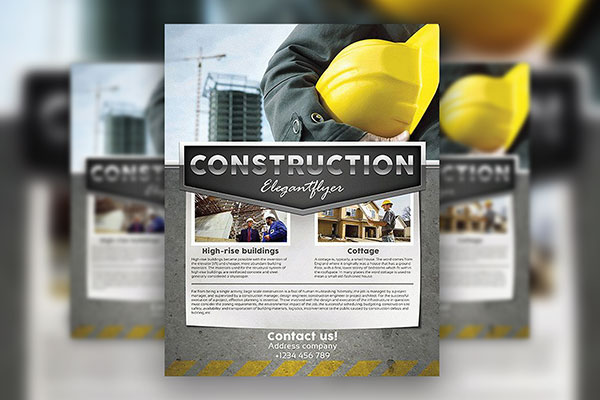Corporate Photo Construction Company Flyer and Facebook Cover Template FREE PSD