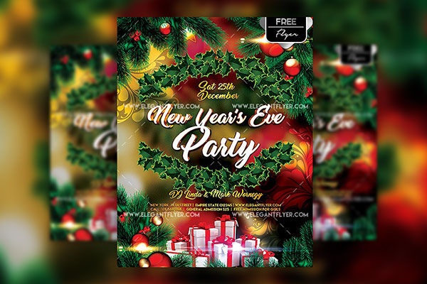 Creative and Cartoon New Year's Eve Party Flyer Template Plus a Facebook Cover FREE PSD