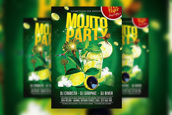 Creative and Round Mojito Ice Party Flyer Template Plus a Facebook Cover FREE PSD