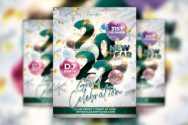 Creative and Snowy New Year Flyer Template FREE PSD