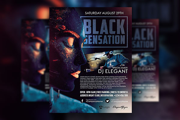 Dark Blue, Futuristic Night Party Flyer Along with Facebook Cover Templates FREE PSD