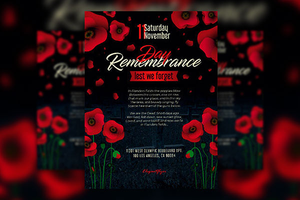 Dark Floral Remembrance Day Flyer Template FREE PSD