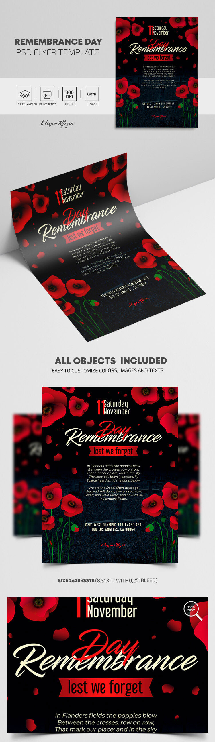 Dark Floral Remembrance Day Flyer Template FREE PSD