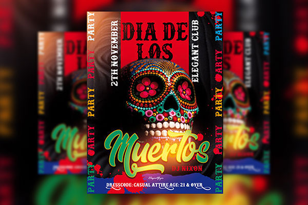 Dark Illustrative Dia De Los Muertos Flyer Template FREE PSD