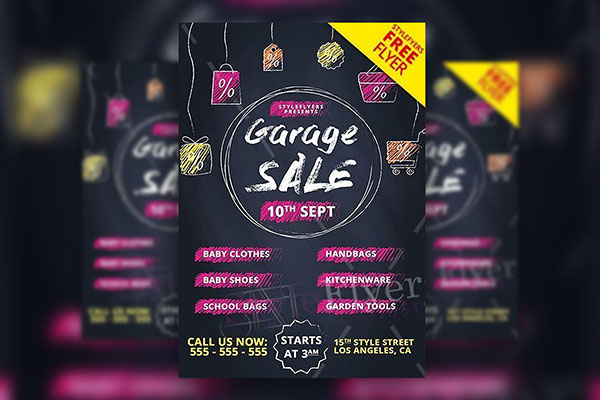 Dark Illustrative Garage Sale Flyer Template FREE PSD
