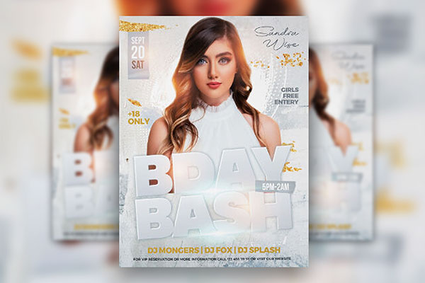 Elegant White Birthday Party Flyer Template FREE PSD