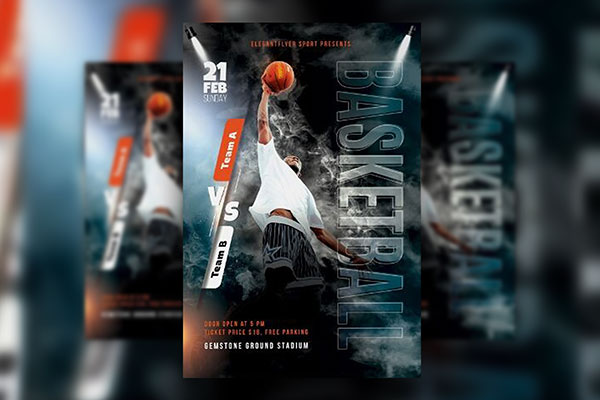 Energic and Professional Basketball Game Poster Template FREE PSD
