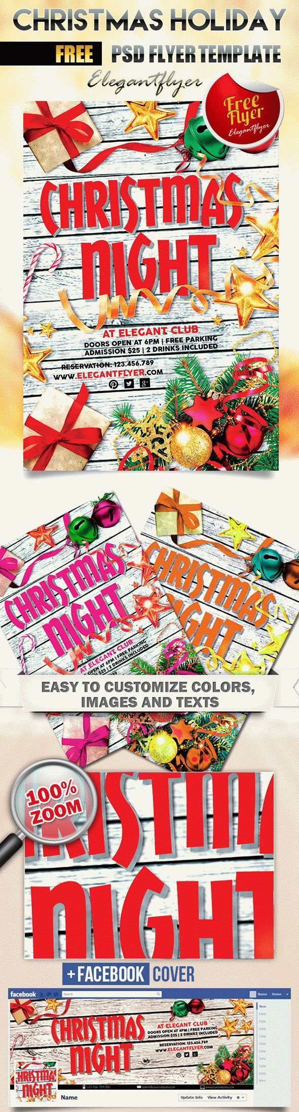 Festive Colorful Christmas Holiday Celebration Flyer Template and Facebook Cover FREE PSD