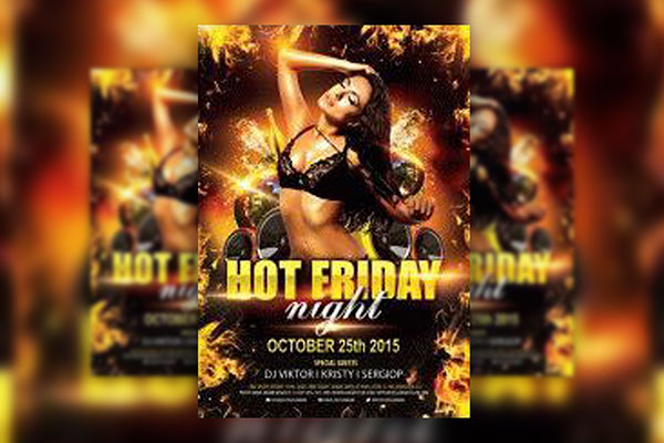 Fire Border Sparkly Friday Night Party Flyer Template FREE PSD