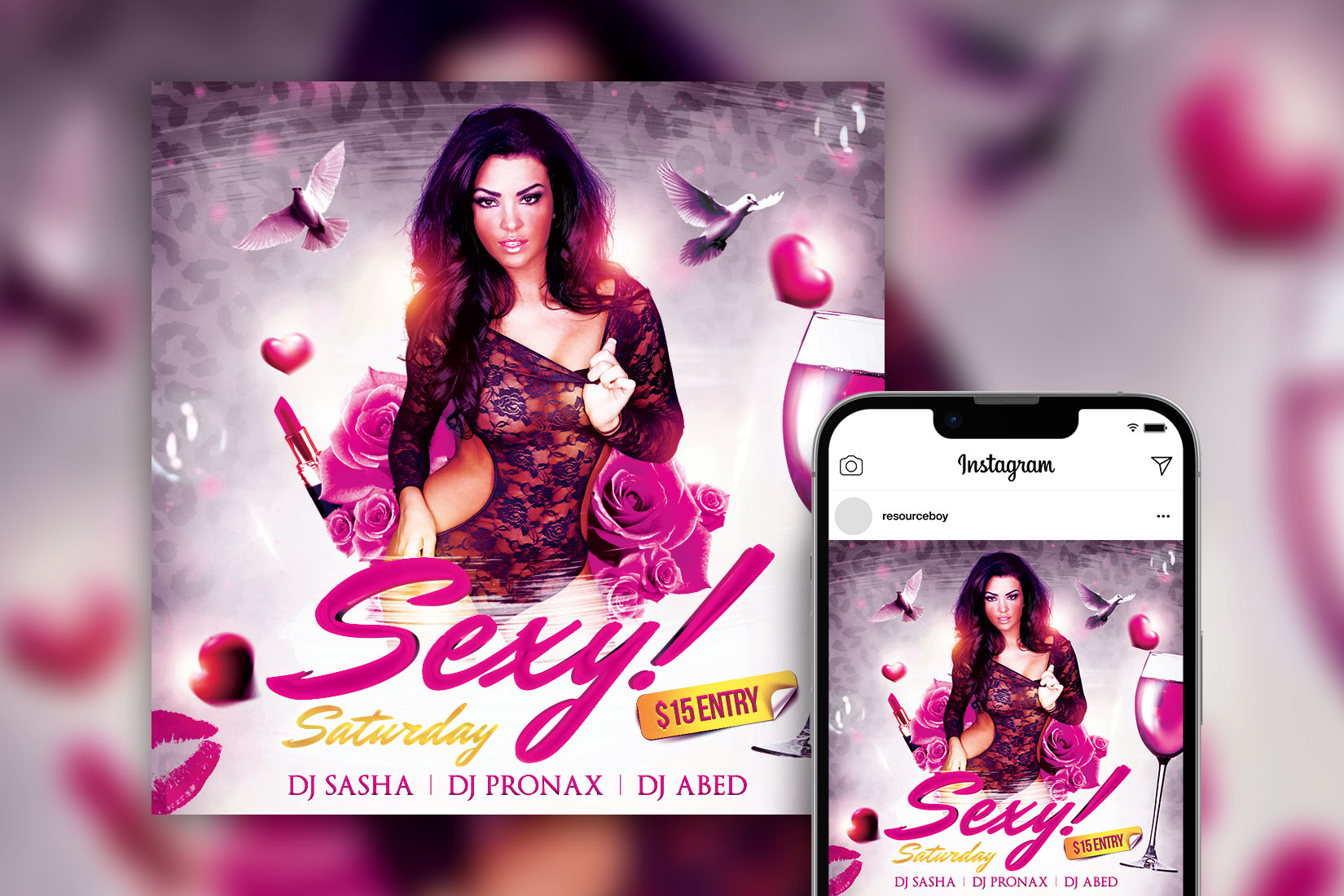 Floral Stunning Pink Party Instagram Post Template