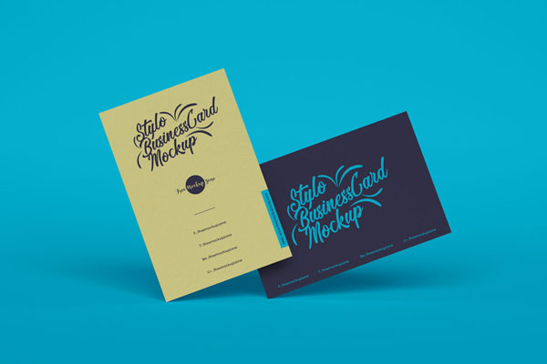 Front View of Two Floating Business Cards FREE PSD