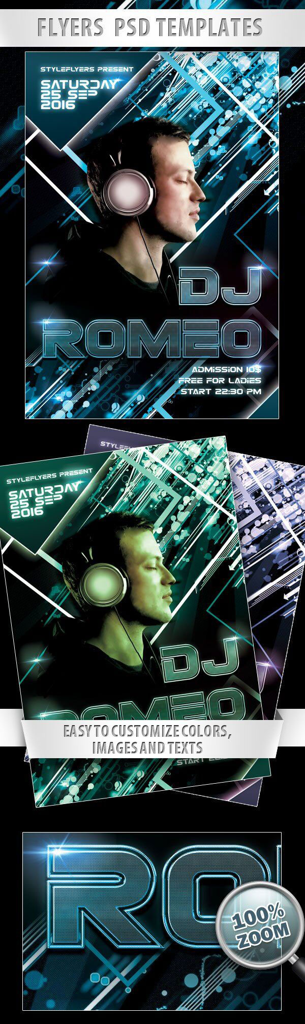 Futuristic and Geometric DJ Flyer Template FREE PSD