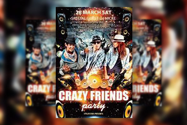 Futuristic Crazy Friends Party Flyer Template FREE PSD