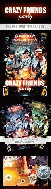 Futuristic Crazy Friends Party Flyer Template FREE PSD
